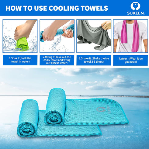 Sukeen Cooling Towel (40"x12") - 4 Pack Soft Breathable Microfiber Towel for Yoga, Sport, Gym, and More