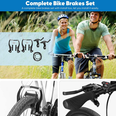 V-Type Bike Brake Set, Complete Universal Front and Rear MTB Brake, Includes Cables, Wrenches