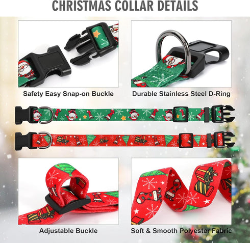 WHIPPY Christmas Dog Collar, Adjustable Christmas Collar with Santa and Christmas Tree Pattern for Small Medium Large