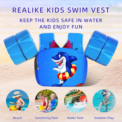 REALIKE Kids Swim Vest Floaties with Shoulder Harness and Arm Wings for Children/Infant/Baby, 28-70lbs