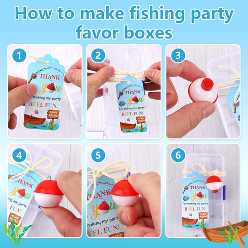 KBDHYY 24 Sets 24 24 24 (24) Fishing Party Favors Mini Candy Tackle Boxes with Red White Floaters Thank You Cards
