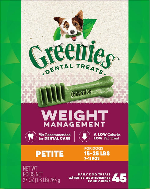 GREENIES Weight Management Petite Natural Dog Dental Care Chews - 27 oz Pack (45 Treats)