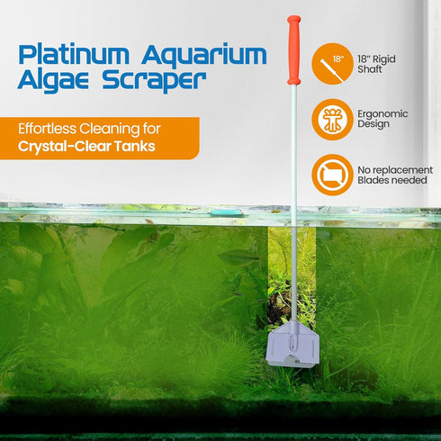 FL!PPER Flipper Platinum Aquarium Algae Scraper, 18” Rigid Shaft Cleaner for Glass & Acrylic Tanks