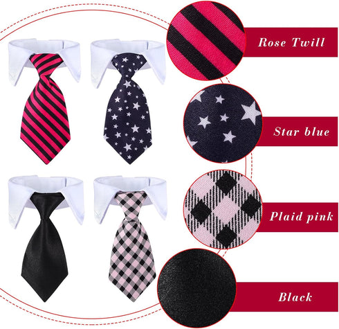 4 Pieces Cat Dog Tie with Collar Adjustable Puppy Pets Formal Necktie Collars Cat Dogs Bow Ties for Cat Small Dogs Grooming Costume Accessories