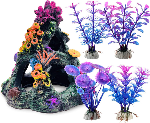 GSD Aquarium Colorful Coral Reef Set, Fish Tank Decoration Mountain Ornament for Aquarium Decor Accessories