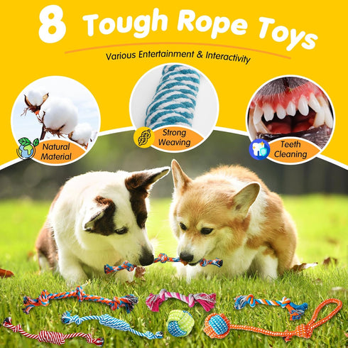 Zeaxuie 25 Pack Luxury Dog Chew Toys - Puppy Chew Toys with Ropes, Treat Ball and Squeaky Toys for Teething Small Dogs