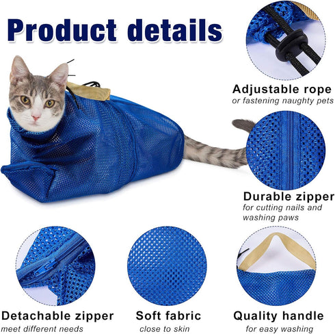Weewooday 2 Pieces Cat Grooming Washer Mesh Bag - Adjustable Breathable Muzzles for Bathing and Nail Trimming