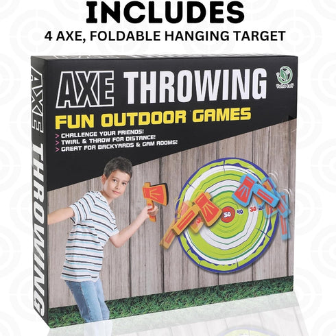 Foam Axe Throwing Game, Indoor Outdoor Toy with 4 Foam Axes and 22” Easy Fold Target for Kids and Adults