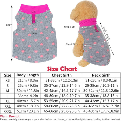 Grey Dog Heart Sweater with Leash Ring, Soft Fleece Vest for Small Dogs and Cats, Medium Size