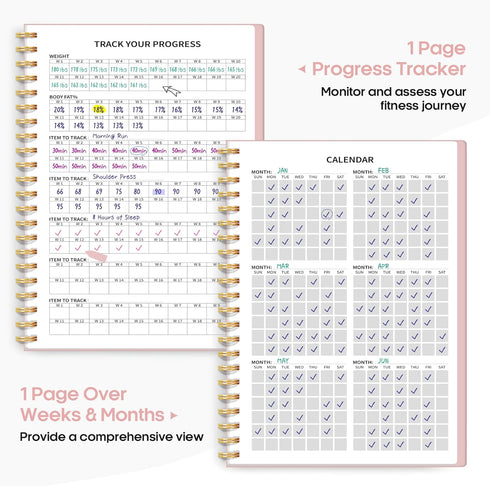 Fitness Workout Journal for Women & Men, A5 (5.5" x 8.2") Workout Log Book Planner for Tracking Wellness Goals.