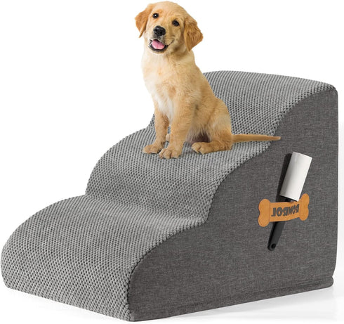 Romrol Dog Stairs Ramp for Beds and Couches, Extra Wide Pet Steps with Non-Slip Waterproof Fabric Cover, 3-Tiers
