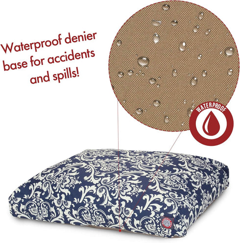 Navy Blue French Quarter Small Rectangle Indoor Outdoor Pet Dog Bed, Removable Washable Cover, Majestic Pet
