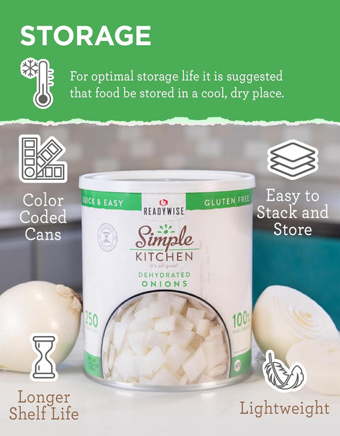 250 Backpacking #10 Package Simple Kitchen Dehydrated Chopped Onions - Servings for Family Meal Prep, Gluten Free