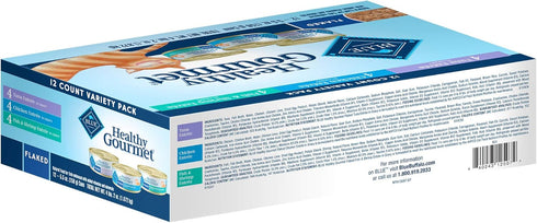 Pack 5.5-oz (12 count- 4 Blue Buffalo Healthy Gourmet Natural Adult Flaked Wet Cat Food Variety Tuna, Chicken, Fish