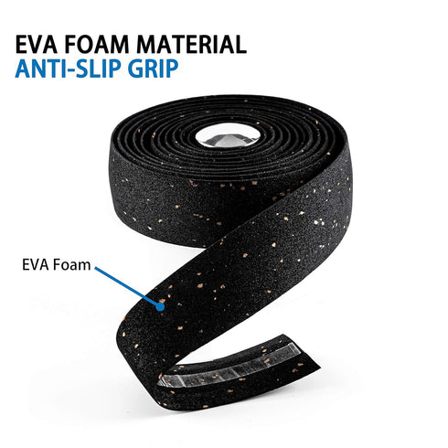 LSSH Cork Bike Handlebar Tape, Cycling Handle Wraps, EVA Road Bike Handlebar Tape – 2 Rolls (Black)