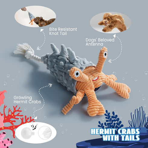 Nocciola Crinkle Squeaky Dog Toy, Blue Octopus, Interactive Rope Toy for Small Medium Large Dogs