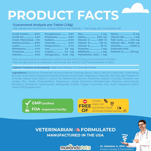 Dog Prenatal Vitamins Multivitamin for Cats & Dogs, Folic Acid, Calcium, Iron, Minerals and Amino Acids. Ideal