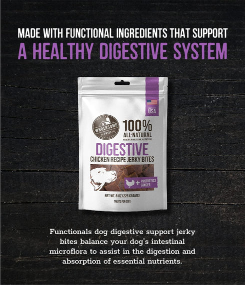 Wholesome Pride Chicken Recipe Jerky Bites Dog Treats - 8 oz Digestive Support