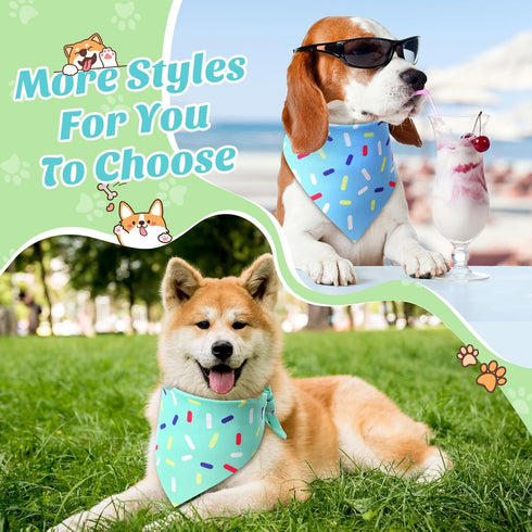 50 Set 5 Sanwuta Pcs Birthday Dog Bandanas Bulk Pastel Candy Sprinkles Bandanas for Dogs Triangle Kerchief Bibs Scarf
