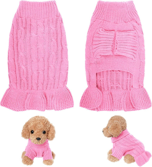 Small Dog Sweater Pet Christmas Dress for Dogs, Winter Holiday Breathable Ruffle Hem Design (Pink, Large)