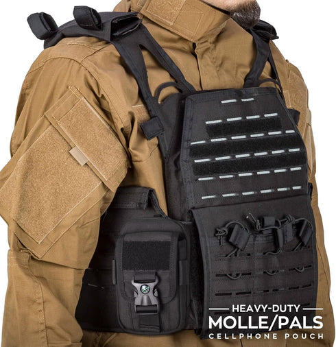 WYNEX Tactical Compass Phone Pouch - Large Molle Smartphone Holster Case with Carabiner