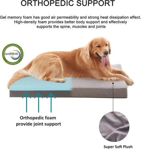Orthopedic Memory Foam Dog Bed, Cooling Waterproof Pet Bed for Crate, Removable Washable Cover, L (35inch, 65Lbs)