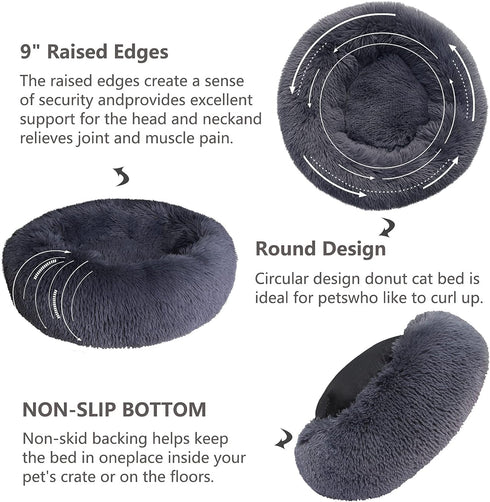 Small Calming Dog Bed, Anti-Anxiety Machine Washable Fluffy Luxury Waterproof Cozy Soft Round Bed