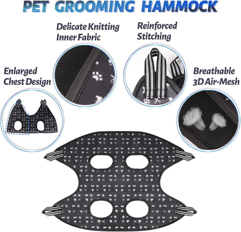 Pet Dog Grooming Hammock Harness for Nail Trimming (XXL 120lb), Dog Sling for Clipping Nails with Clippers & Comb
