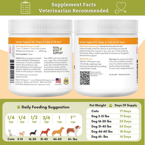 Wholistic Pet Organics Immune Balance: Dog Allergy Relief, Colostrum for Dogs, Itching Relief, Human Multivitamin,