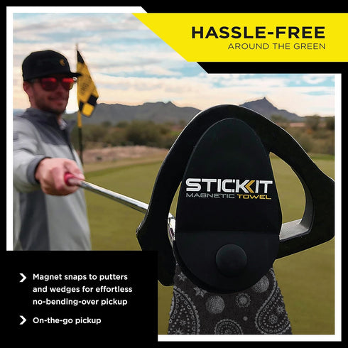 STICKIT Magnetic Golf Towel, Black Paisley Microfiber with Deep Waffle Pockets, Strong Magnet