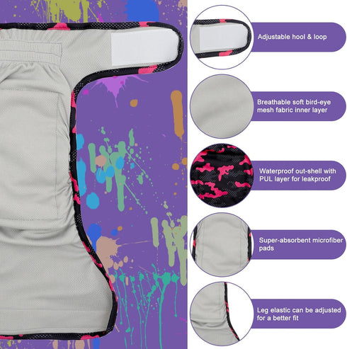 3 Pack U-WWD02XS Female Dog Diapers Reusable No Tail Hole Period Panties Washable Diapers Female for Docked-Tail