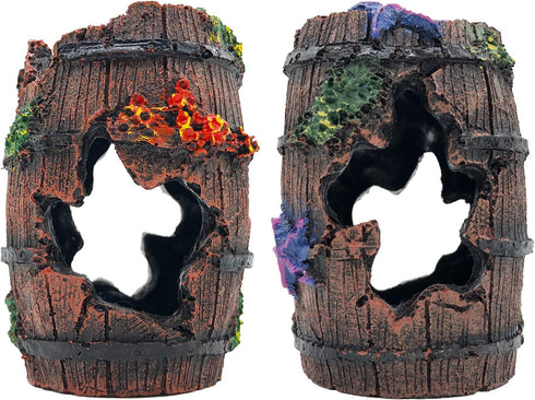GSD Star-Fish Broken Barrel Decor, Resin Betta Fish Tank Accessories, Includes 1 Broken Barrel & 2 Star Fish