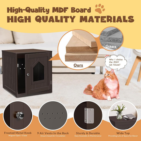 ZENY Cat Litter Box Furniture Hidden, Enclosed Cat Litter Box with Vent Holes, Indoor Cat Box Cabinet, Wooden Cat