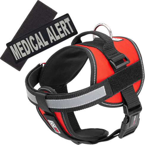 Dogline Vest Harness for Dogs with 2 Removable Medical Alert Patches, Large (28 to 38", Red)