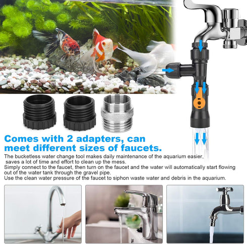 EVTSCAN Aquarium Water Changer, Fish Tank Water Changer with Faucet Adapter Replacement Nozzles and Pump