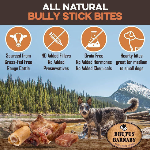 BRUTUS & BARNABY Bully Stick Bites - Grass Fed Low Odor Bites - All Natural and Grain Free (2lb)