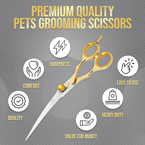 ZAVRIX 7.5 34 440C Professional Dog Grooming Scissors Curved Thinning Shears with Teeth, Pet Chunkers for Dogs & Cats
