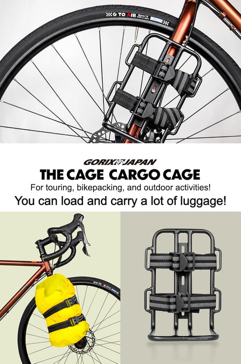 GORIX Bike Front Fork Cage Mount - Large Bottle Cage with Non-Slip Belt for Bikepacking