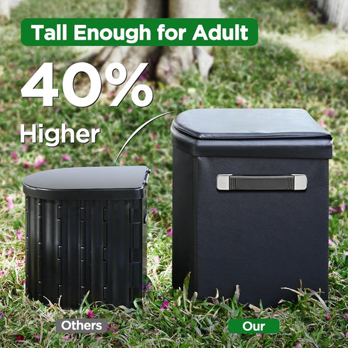 400lbs, 16.5in Portable Toilet for Adults, Foldable Camping Toilet with Soft & Comfortable Leather Seat,Hold Up