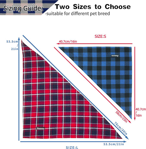 Adjustable Plaid Dog Bandanas, 1PC Soft Washable Cotton Triangle Bib for Small Medium Large Dogs and Cats