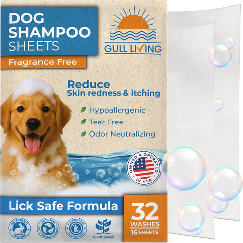 Gull Living 32 Washes Dry Shampoo Sheets for Dogs and Puppies -