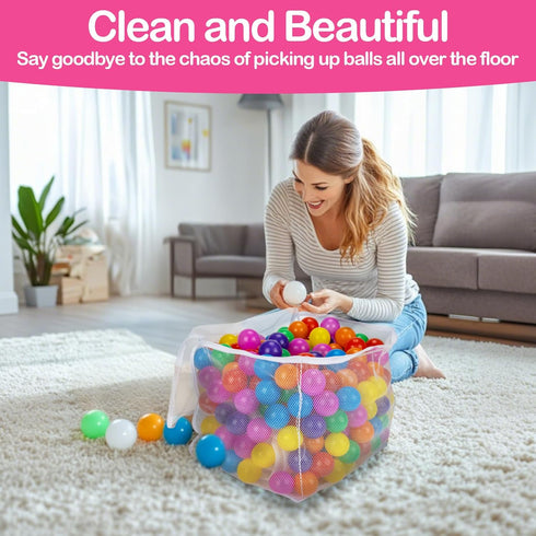 RAINFLOW 2 17.7 11.8 13.7 Inches, PCS Ball Pit Balls Bags - Storage Mesh Bag with Zipper Suitable for Storage,Sturdy