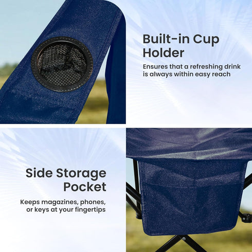 Foristrail 2 Pack, Portable Camping Chair Folding Outdoor Chair with Cup Holder & Side Pocket for Camping, Hiking