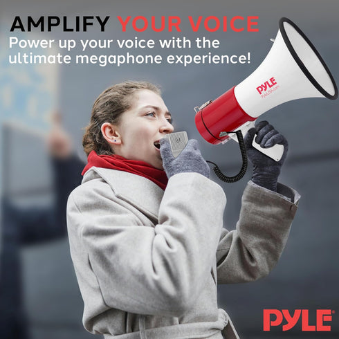 Pyle 50W 1760 Megaphone PA Bullhorn - Built-in Siren, Adjustable Volume Control & Yard Range, Record Function - Ideal