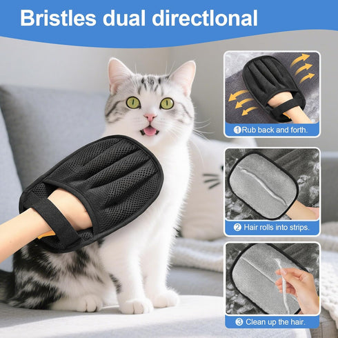 2Pcs 2025 Pet Hair Removal Glove for Cats & Dogs, Newly Upgraded Five-Finger Electrostatic Pet Hair Gloves, Reusable