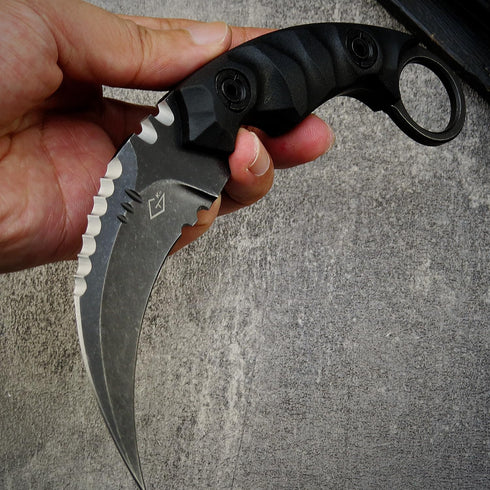 GTK691 Fixed Blade Knife - D2 Steel Blade with Nylon Fiberglass Handle & Kydex Sheath (Black)