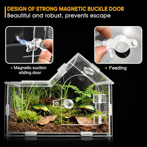 GTSEEMUU (7.9 4 6 Inch) Acrylic Jumping Spider Enclosure with Magnetic Lock Clear Ventilated Terrarium Box