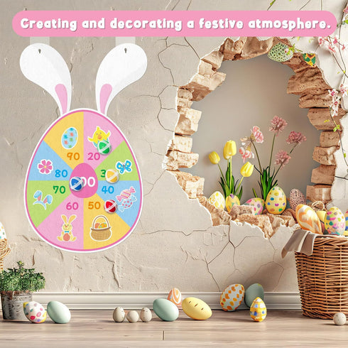 Set 12 Yquqwn Easter Dart Board Game for Kids Easter Egg Dartboard with Sticky Balls Toss Game Indoor Outdoor Family