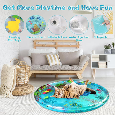 Generic Aqua Cats Water Mat with Fish,Cat Dog Water Mat,Thickened Durable Non-Slip Playmat, Durable Easy Clean,Suitable