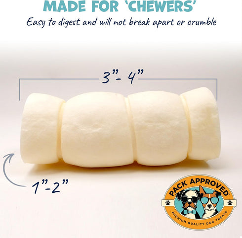 Pack 3-4 inch (6-Pack) Approved Mini Beef Cheek Rolls - Single Ingredient, All Natural Dog Treats for Small and Medium